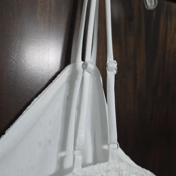All White Mini Spaghetti Strap Dress Eyelets Ruffles Lined, XL - Picture 9 of 11